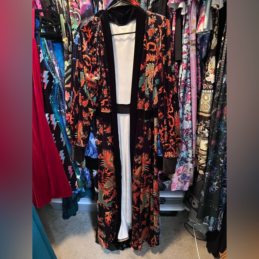 Blackmilk Velvet Dragon Print Robe Dress NWT XL - Picture 2 of 6